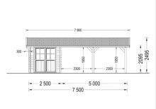 Carport aus Holz 4x5 m mit Schuppen und Seitenwand (44mm), 4x2.5m – Bild 10