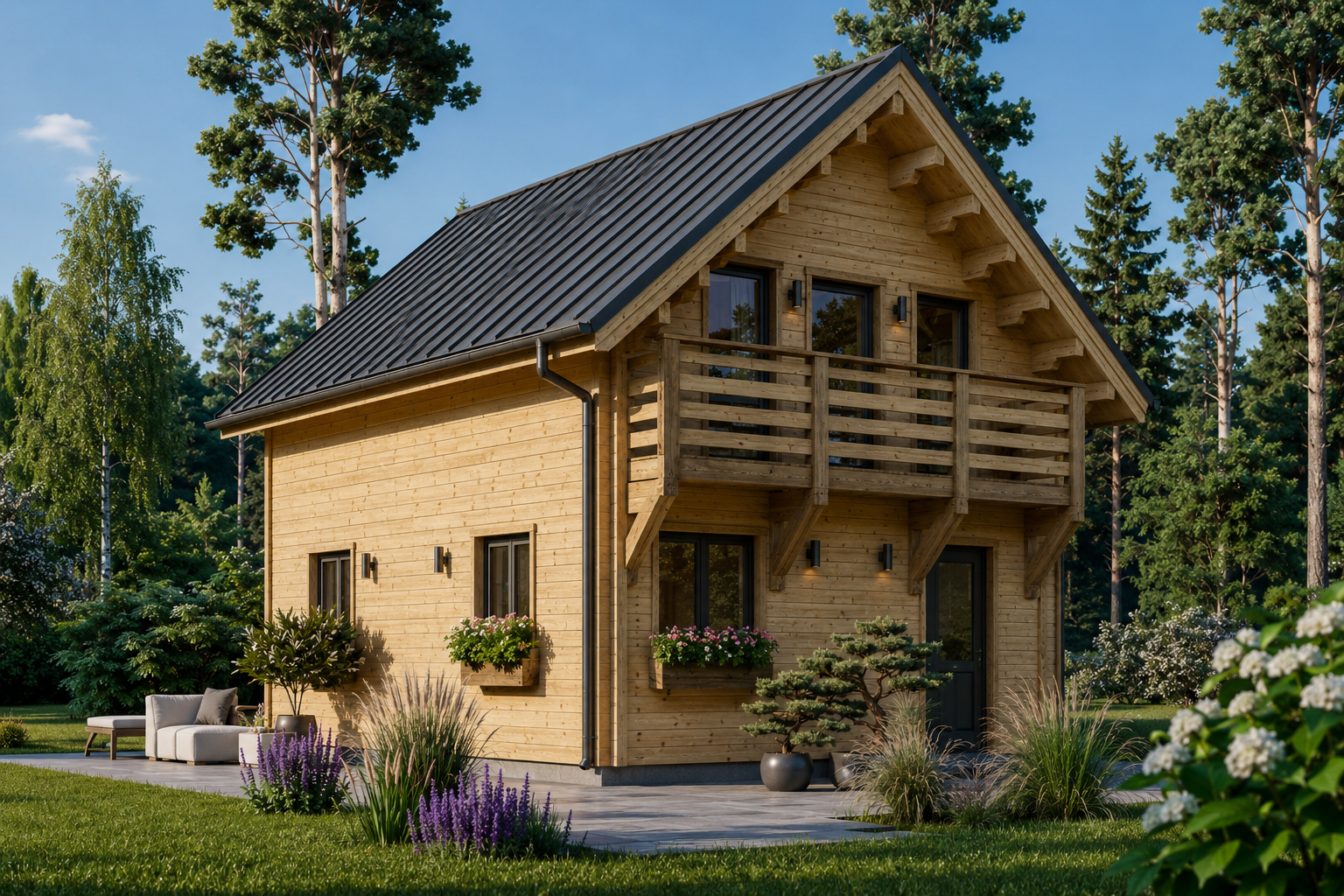 Holzhaus_Lisa Holzhaus LISA (PREMIUM Isoliert, 66 mm + Holzverschalung), 80 m² – Bild 1