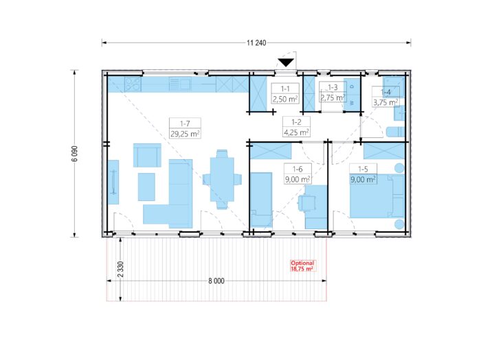 Holzhaus BERTA 2 (44 mm + Holzverschalung), 60 m² – Bild 8