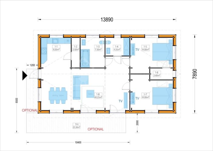 Blockbohlenhaus LIENZ (66 mm + Holzverschalung Isoliert) 103 m² – Bild 2