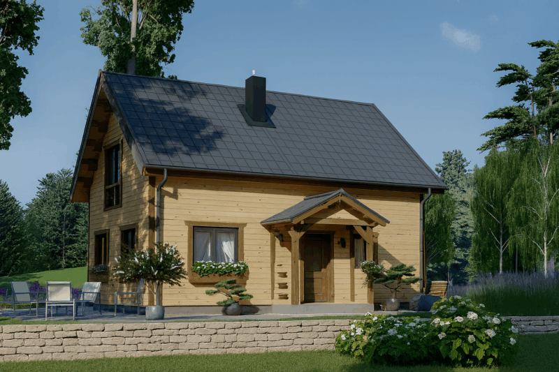 Blockbohlenhaus ERNI (66mm + Holzverschalung, Isoliert) 70 m²
