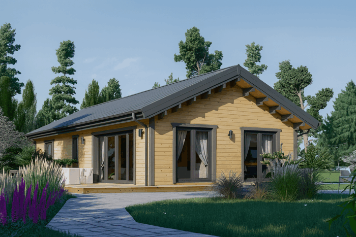 Blockbohlenhaus ANGELA (66 mm), 63m² Isoliert – Bild 1