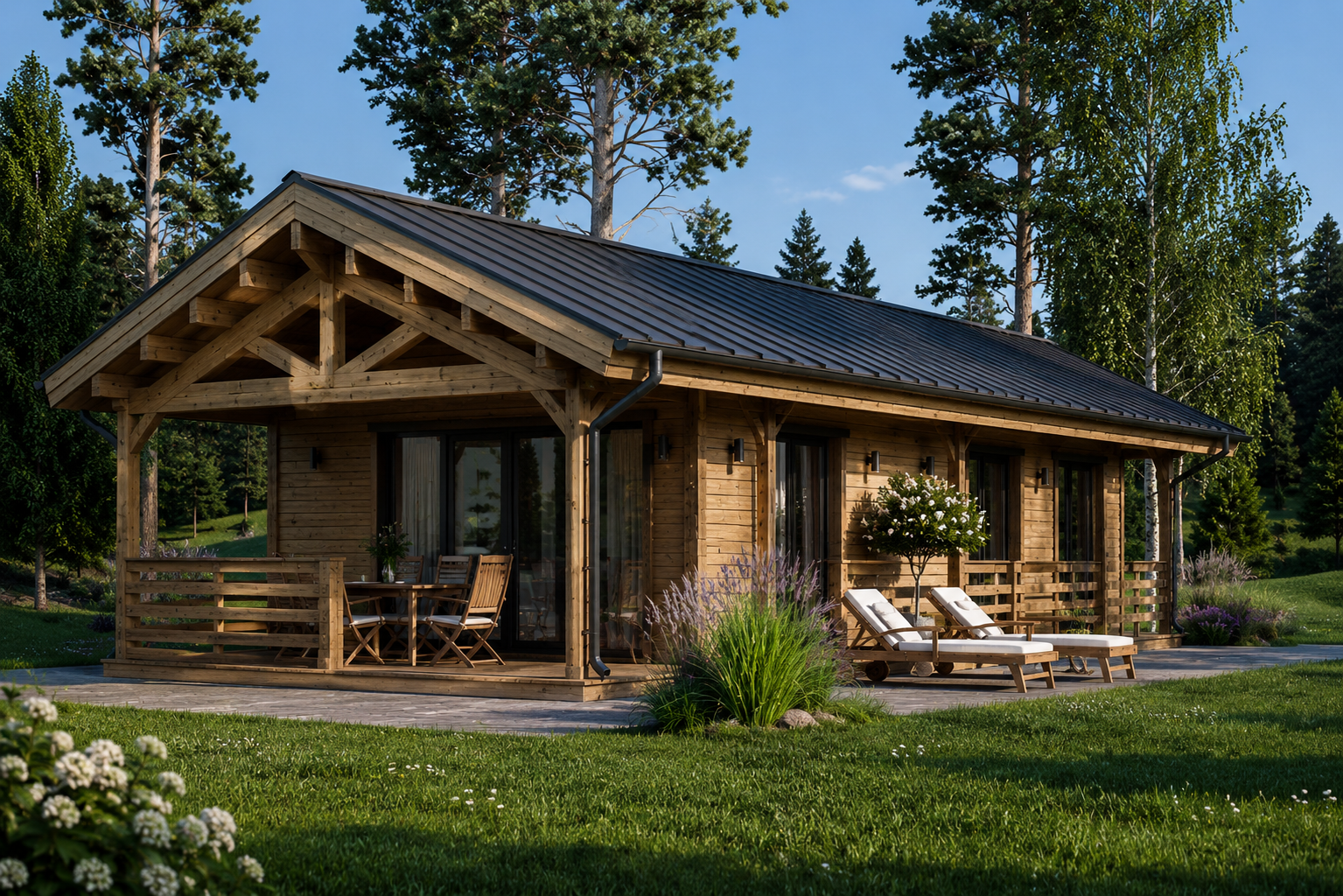 Holzhaus_Traunsee Holzhaus TRAUNSEE (Isoliert, 66 mm + Holzverschalung), 46 m² – Bild 1
