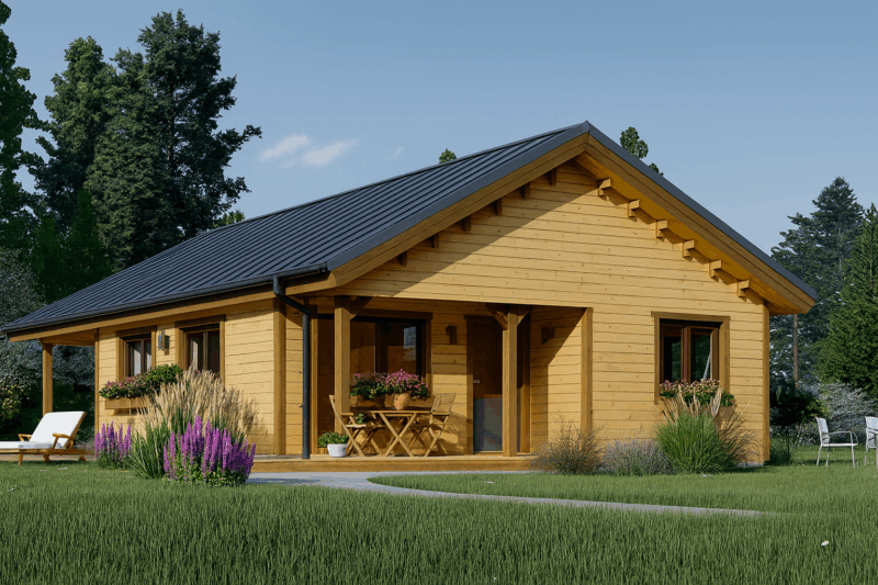 Holzwohnhaus LEIBNITZ (Isoliert, 66 mm + Holzverschalung), 70 m²