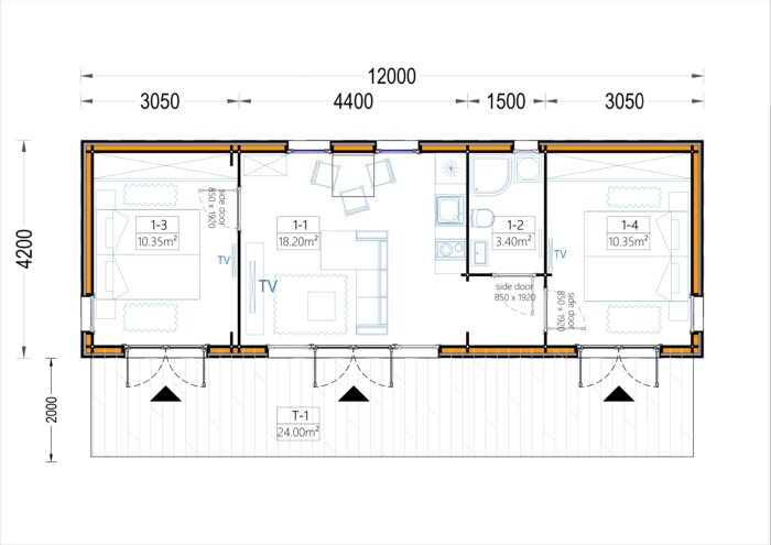 Blockbohlenhaus ADRIAN (44mm + Holzverschalung ), 50m² Extra Isoliert – Bild 5