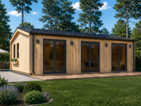 Blockbohlenhaus Angelika 44mm + Holzverschalung), 43m²
