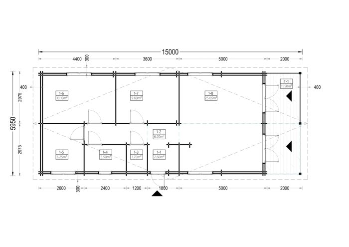 Blockbohlenhaus GOSAU (44+44 mm), 6×15 m, 90 m² – Extra Isoliert – Bild 8