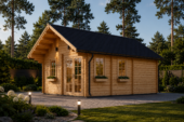 Blockbohlenhaus mit Schlafboden SALLY (44+44mm), 27m² Isoliert – Bild 5