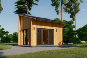 Blockbohlenhaus SANDRA (44mm + Holzverschalung), 20m² Extra Isoliert