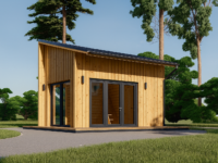 Blockbohlenhaus SANDRA (44mm + Holzverschalung), 20m² Isoliert