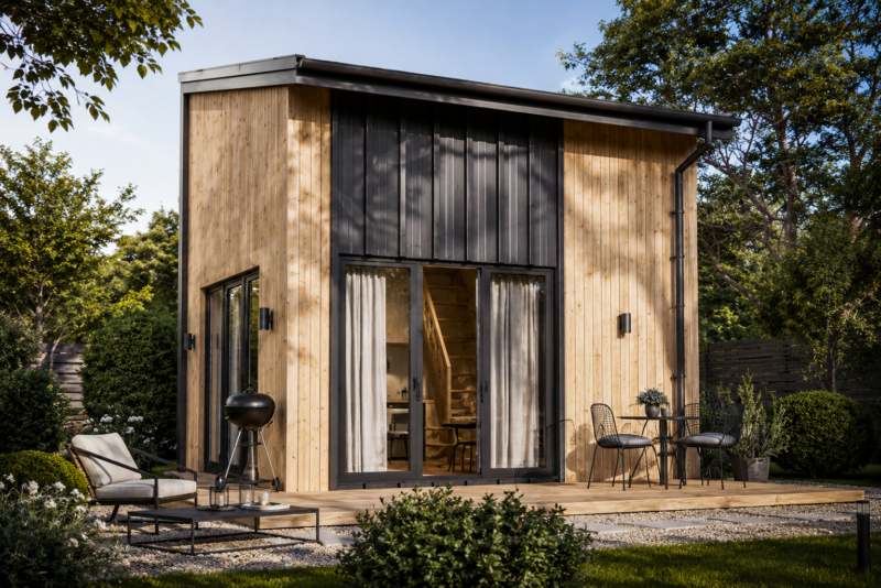 Blockbohlenhaus SANDRA (44mm + Holzverschalung), 20m² Isoliert – RClass