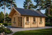 Blockbohlenhaus mit Schlafboden SALLY (44+44mm), 27m² Isoliert – Bild 3