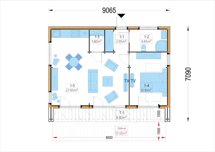 Holzhaus KULM 1 (66 mm + Holzverschalung) 48 m² Isoliert – Bild 8