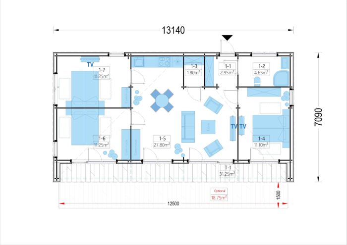 Holzhaus KULM 3 (66 mm + Holzverschalung) 70m² Isoliert – Bild 7