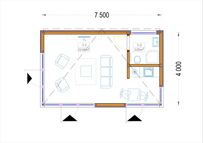 Premium Gartenhaus (Isoliert, SIPS), 7.5x4 m, 30 m² – Bild 6