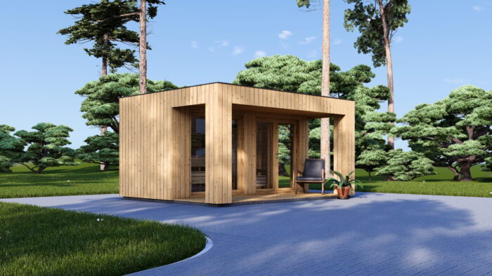 Gartensauna mit Vorraum DANIEL 34 mm + Holzverschalung), 4,6 x 2,1 m, 7,2 m² mit Terrase 6,7 m² – Bild 2