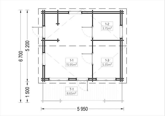 Blockbohlenhaus ARMIN (44 mm) 31 m² mit Satteldach Extra Isoliert – Bild 6