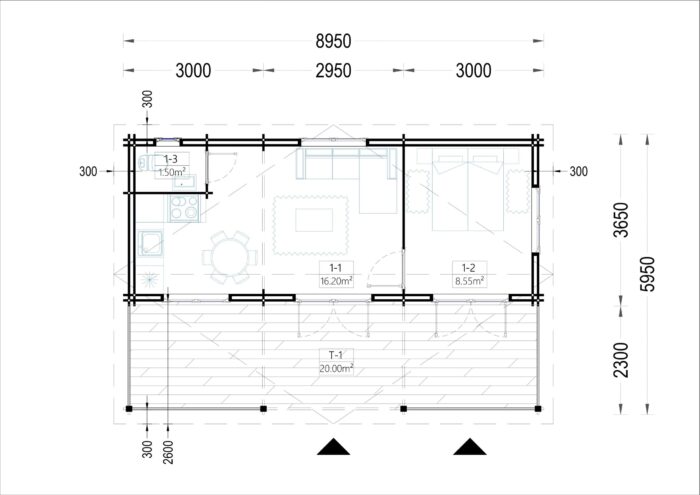 Blockbohlenhaus mit Terrasse LILLI, 32 m² + 20m² Isoliert – Bild 8