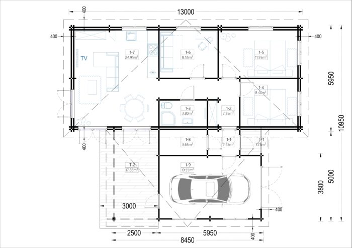 Blockbohlenhaus SEEFELD (44+44 mm) · 105 m² · Extra Isoliert · mit Pultdach – Bild 12