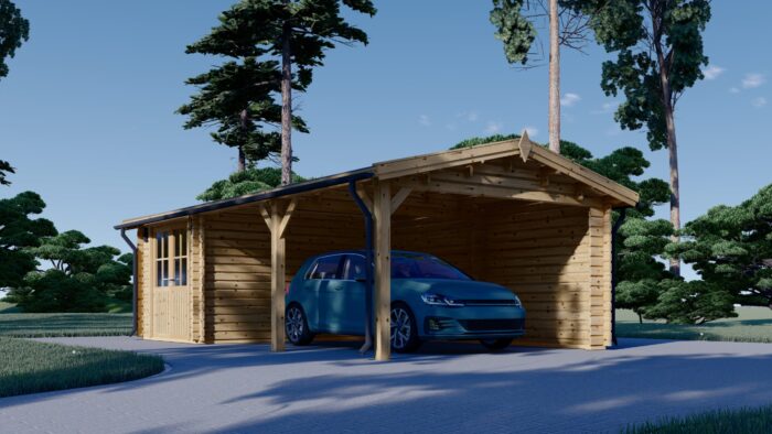 Carport 4 × 5 m mit Schuppen & Seitenwand (44 mm) · 4 × 2,5 m – Bild 2