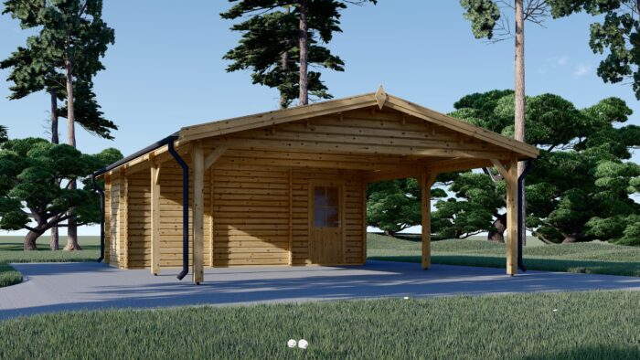 Carport aus Holz für 2 Autos mit Schuppen (44 mm), 5,5x6 m – Bild 2