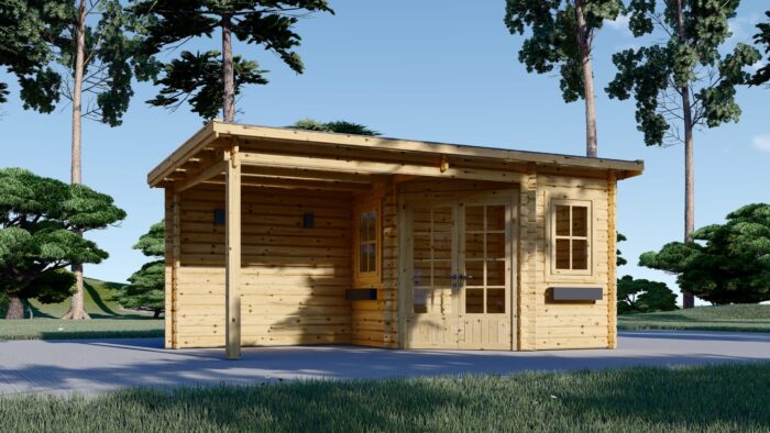 Gartenhaus mit Terrasse KATI (44 mm), 5x3 m, 7.5 m² + 7.5 m² – Bild 2
