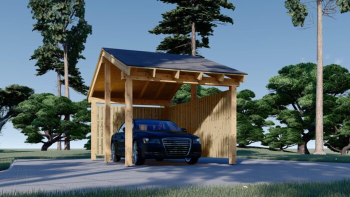 Carport aus Holz mit L-förmiger Wand SANDRA, 3.2x6 m – Bild 3