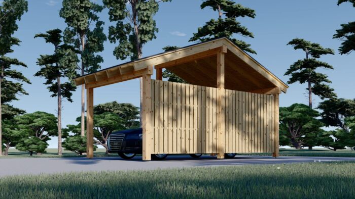Carport aus Holz mit L-förmiger Wand SANDRA, 3.2x6 m – Bild 4
