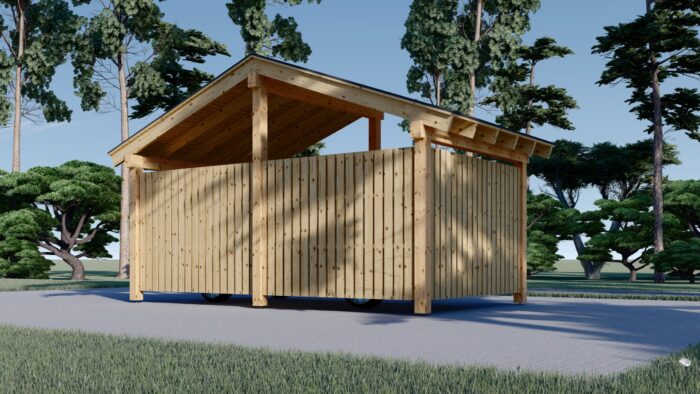 Carport aus Holz mit L-förmiger Wand SANDRA, 3.2x6 m – Bild 5