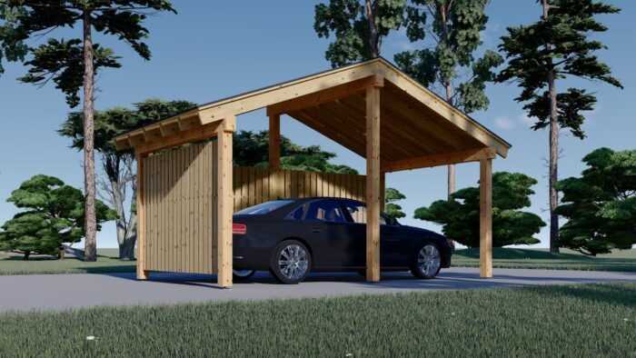 Carport aus Holz mit L-förmiger Wand SANDRA, 3.2x6 m – Bild 2