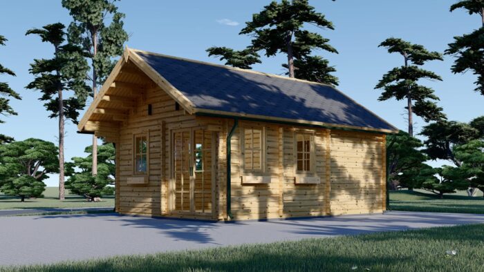 Blockbohlenhaus mit Schlafboden SALLY (44 + 44 mm) – 27 m² Extra Isoliert – Bild 2