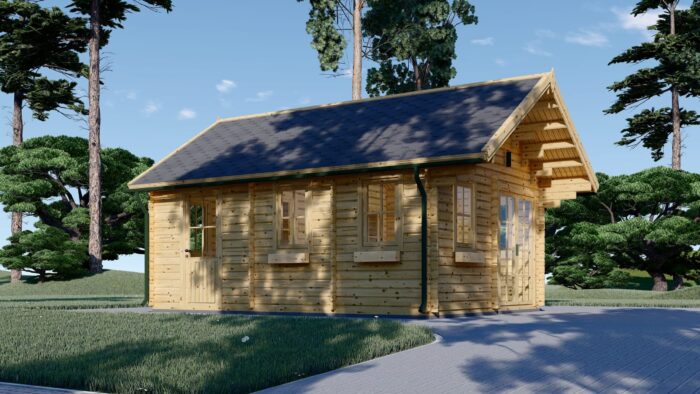 Blockbohlenhaus mit Schlafboden SALLY (44 + 44 mm) – 27 m² Extra Isoliert – Bild 3