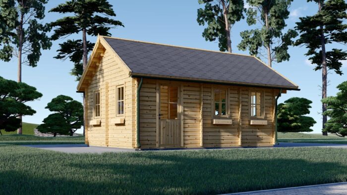 Blockbohlenhaus mit Schlafboden SALLY (44 + 44 mm) – 27 m² Extra Isoliert – Bild 4