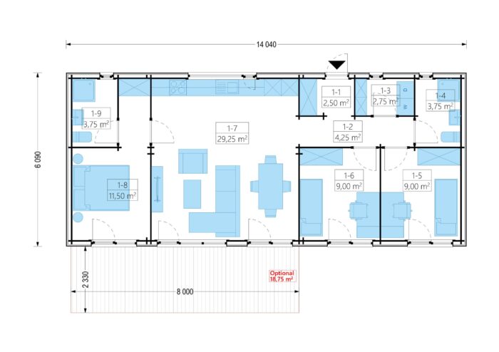 Wohnhaus BERTA 3 (66 mm + Holzverschalung Isoliert), 75 m² – Bild 5