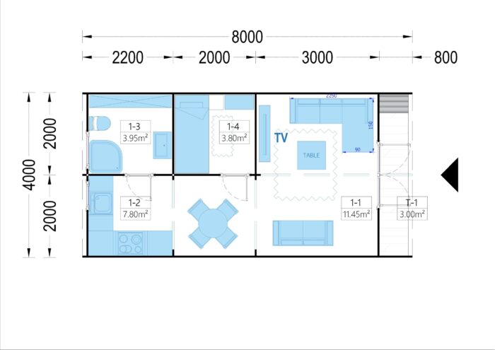 Gartenhaus BRITA 4x8 m, 24 m² 44mm – Bild 7