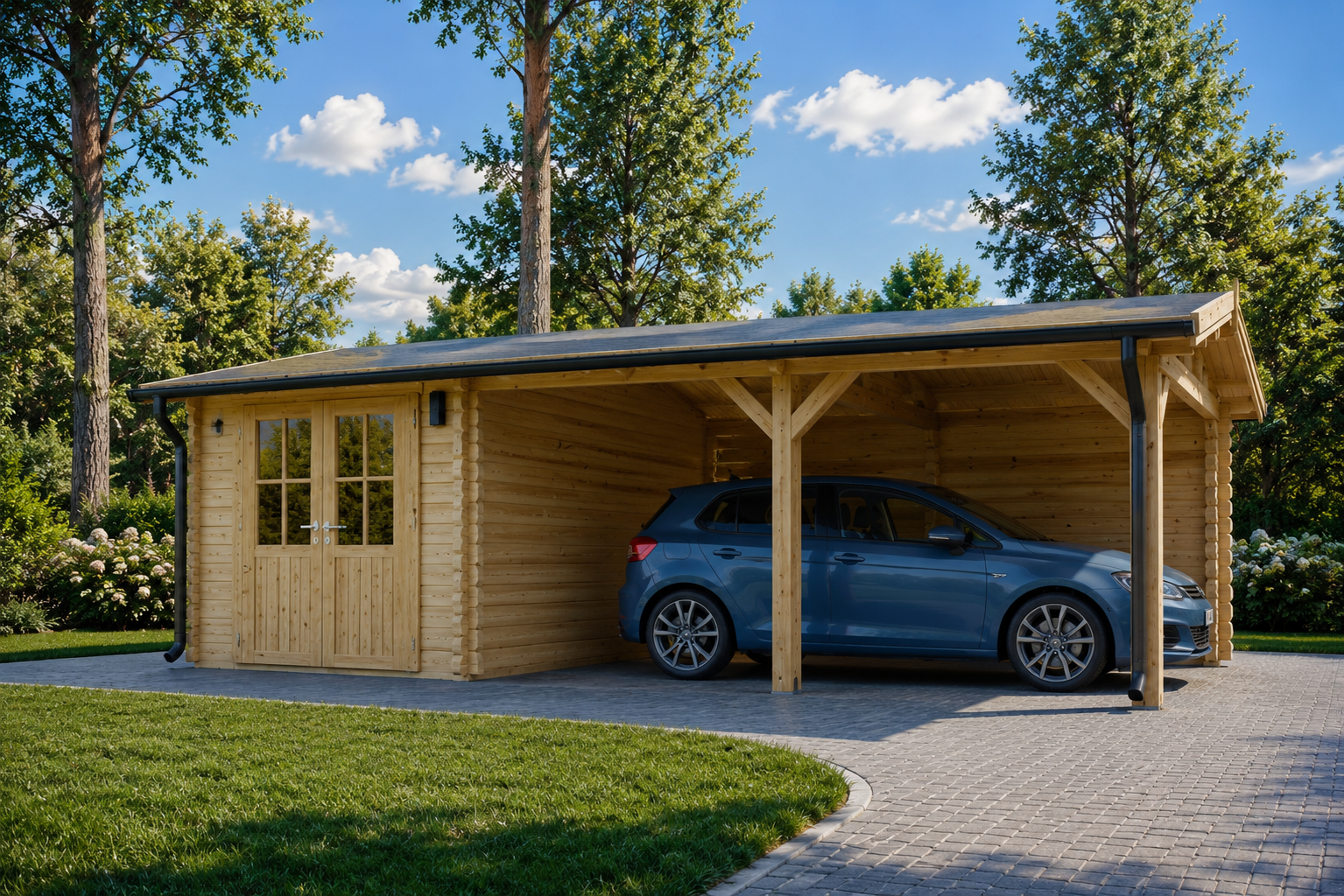 Carport 4 × 5 M Mit Schuppen &Amp;Amp; Seitenwand (1) Carport 4 × 5 m mit Schuppen & Seitenwand (44 mm) · 4 × 2,5 m – Bild 1