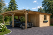 Carport aus Holz für 1 Auto mit Schuppen (44 mm), 5x6 m