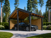 Carport aus Holz mit L-förmiger Wand SANDRA, 3.2x6 m