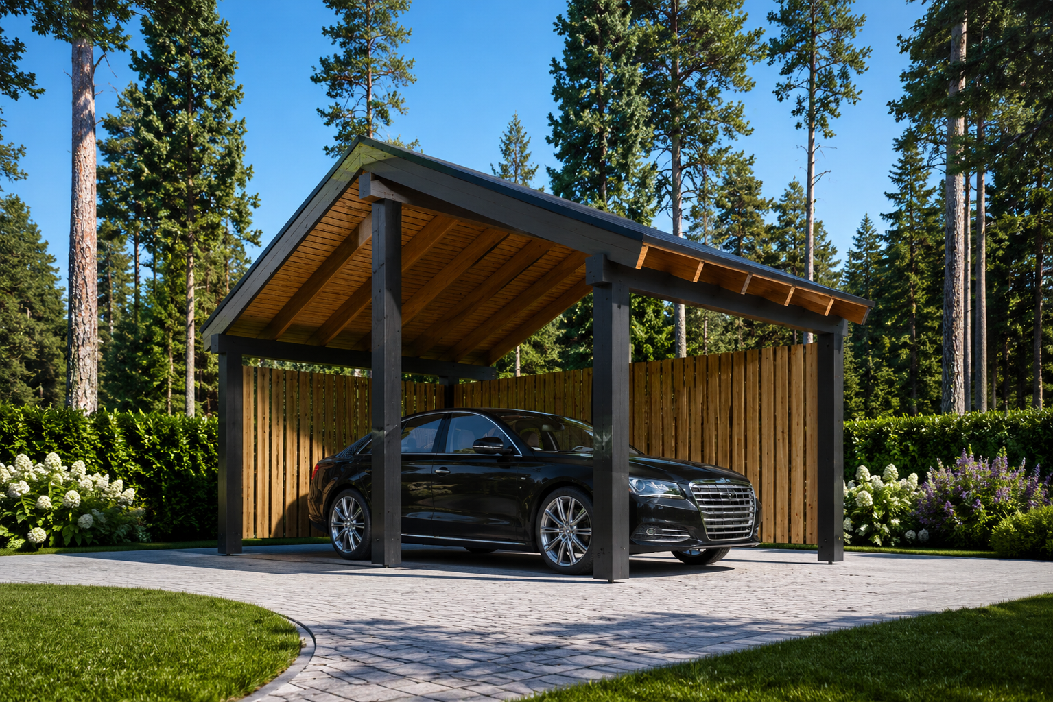 Carport Aus Holz Mit L-Förmiger Wand Sandra, 3.2X6 M (1) Carport aus Holz mit L-förmiger Wand SANDRA, 3.2x6 m – Bild 1
