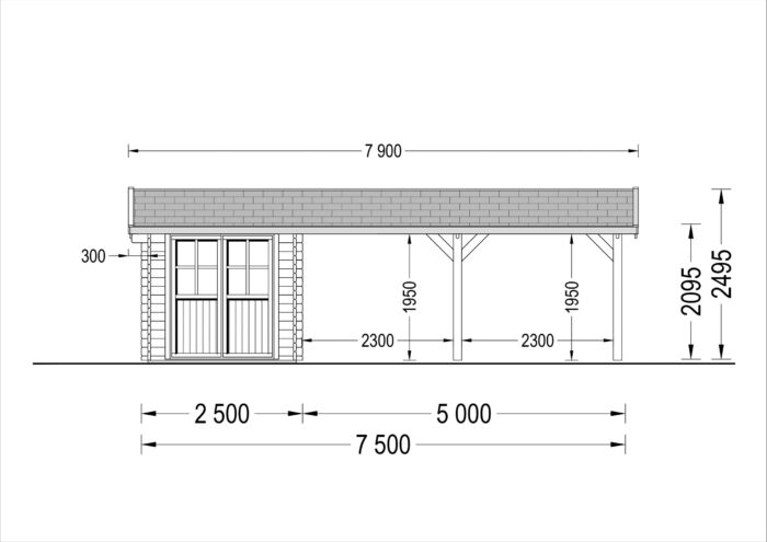 Carport 4 × 5 m mit Schuppen & Seitenwand (44 mm) · 4 × 2,5 m – Bild 10