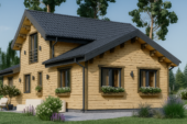 Holzwohnhaus DACHSTEIN , 66 mm + Holzverschalung), 108 m² + 13 m² Terrasse – Bild 3