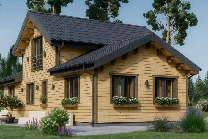 Holzwohnhaus DACHSTEIN , 66 mm + Holzverschalung), 108 m² + 13 m² Terrasse – Bild 3