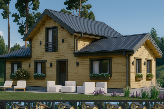 Holzwohnhaus DACHSTEIN , 66 mm + Holzverschalung), 108 m² + 13 m² Terrasse – Bild 4