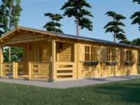 Blockbohlenhaus HANNES (44+44 mm) · 42 m² + 10 m² Terrasse · Extra Isoliert