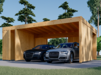 Carport NOVA Plus für 2 Autos mit Schuppen und Seitenwand, 7.6x5.6 m