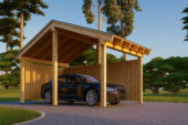 Carport aus Holz mit L-förmiger Wand SANDRA, 3.2x6 m
