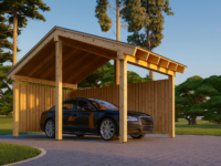 Carport aus Holz mit L-förmiger Wand SANDRA, 3.2x6 m