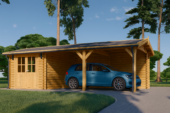 Carport 4 × 5 m mit Schuppen & Seitenwand (44 mm) · 4 × 2,5 m