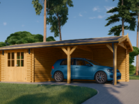 Carport 4 × 5 m mit Schuppen & Seitenwand (44 mm) · 4 × 2,5 m