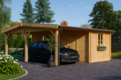 Carport aus Holz für 1 Auto mit Schuppen (44 mm), 5x6 m